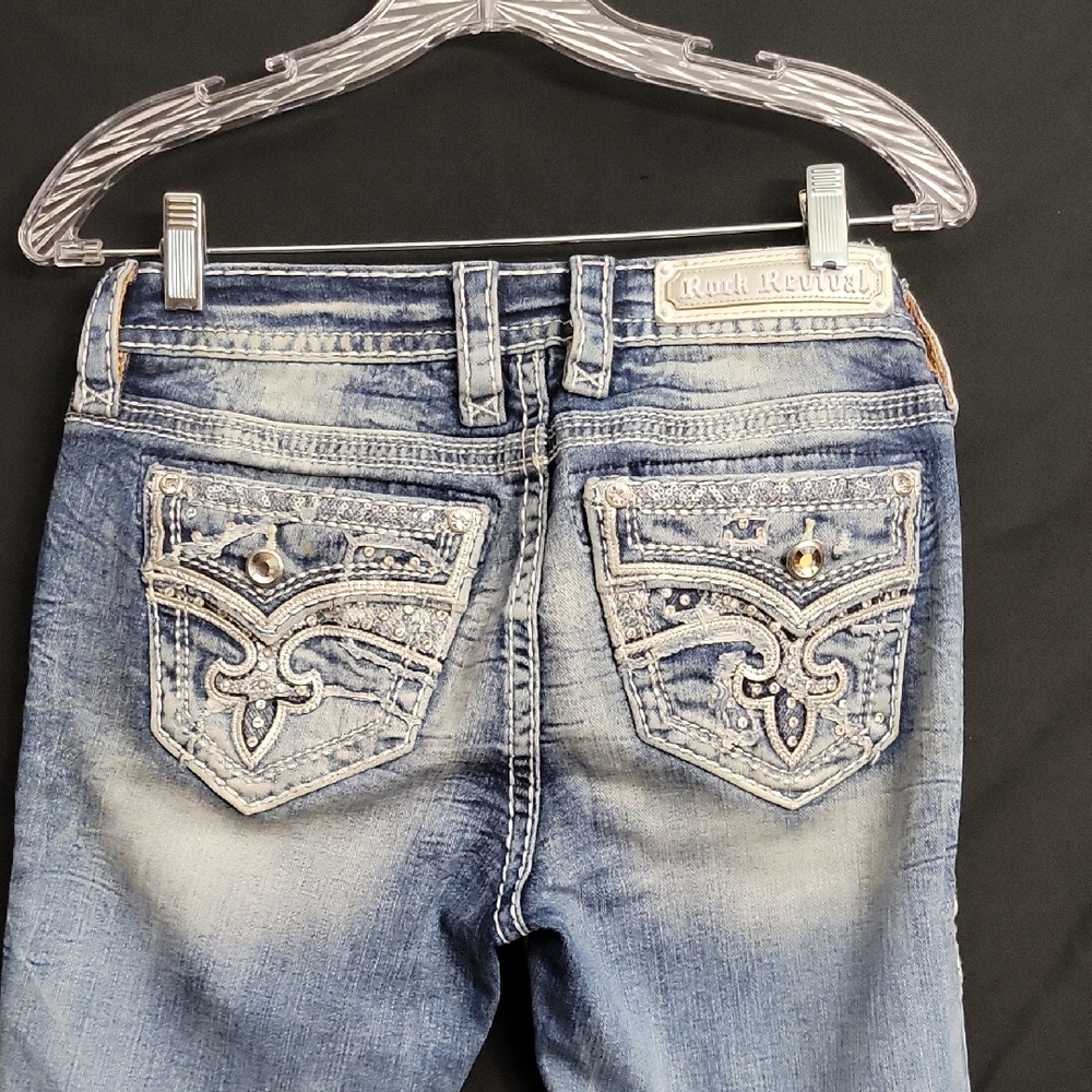 Rock Revival Women's Faded Blue Embellished Boot Cut Jeans